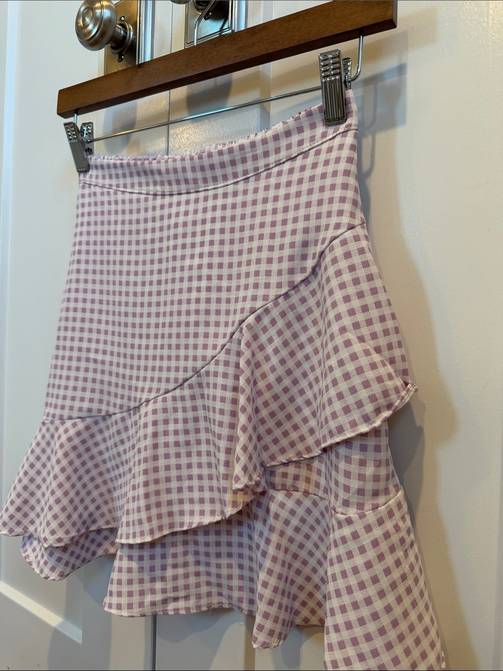 A’ltard State XS Lavender Gingham Ruffle Mini Skirt Made in USA - Picture 3 of 11